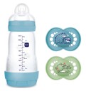MAM Original Silikon Smokker 16-36m 2-Pack &  Easy Start Tåteflaske Anti-kolikk 260 ml Blå