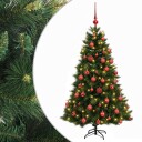 vidaXL Kunstig juletre med julekuler 150 cm 150 LED-lys Varmhvit
