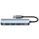 HUB Tech Protect V0 5in1 USB A USB A 3.0 3x USB A 2.0 USB C grå