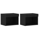  Veggskap med LED lamper 2 stk Svart Eik 40x30x30 cm