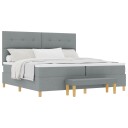  Box Spring Seng med Madrass & Benk Lysegrå 200x200 cm Stoff