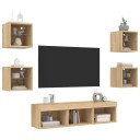 vidaXL Vegghengte TV-enheter 7 deler sonoma eik konstruert tre 8721012470002