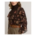 Lauren Ralph Lauren Floral Ruffle Trim Chiffon V Neck Blouse   BROWN MULTI   XS
