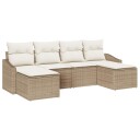  6-parts hagemøbelsett med puter beige polyrotting