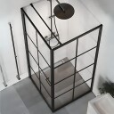 Macro Design Empire Dusjhjørne Swing 76x99 cm, sprosser, Sort Matt/Klarglass