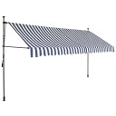 vidaXL Manuell uttrekkbar markise med LED 350 cm blå og hvit