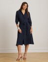 Lauren Ralph Lauren Belted Double Faced Georgette Shirtdress   Navy   40