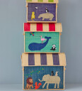 Rice Large Set of 3 Toy Baskets Blue  Jungle Theme