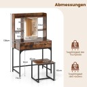 Sminkebordsett med speil – rustikk brun ladestasjon
