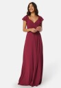Bubbleroom Occasion Butterfly Sleeve Draped Chiffon Gown Wine-red 46