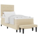  Box Spring seng med madrass og benk kremfarge 100x200 cm stoff
