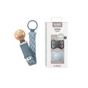 BIBS Pacifier Supreme 2 PACK Iron/Baby Blue Size 1 + Pacifier Clip Braided Petrol/Baby Blue Onesize Bundle