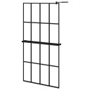 vidaXL Dusjvegg med hylle svart 100x195 cm ESG-GLASS OG ALUMINIUM