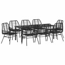 9-delt Hage Spisebord Svart Poly Rattan