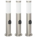  Pullertlamper med stikkontakt 3 stk 50 cm rustfritt stål IP44