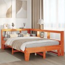  Seng med bokhylle uten madrass voksbrun 120x190 cm heltre furu