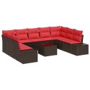 vidaXL Hagesofa Set 9 stk. 8-Antall seter Brun og rød Polyrattan