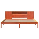  Seng med bokhylle uten madrass voksbrun 180x200 cm heltre furu 8721158603449