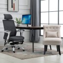Avslappingsstol lenestol med ryggpute lenestol med linlook treben til stue soverom 52,5 x 69 x 77 cm kremhvit