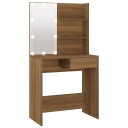 vidaXL Sminkebord med LED brun eik 74,5x40x141 cm