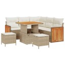  8-delt hagesofa-sett med puter beige poly rattan akasia