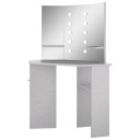 vidaXL Hjørnemontert sminkebord med LED betonggrå 111x54x141,5 cm