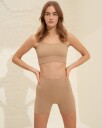 Aim’n Solid Beige Luxe Seamless Midi Biker Shorts - XS