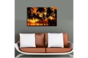 Lerretsbilde med LED belysning 45x70 cm Tropisk solnedgang med palmer i silhuett Oransje / Svart
