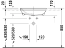 Duravit DuraStyle Servant, delvis nedf. 550x455 mm, 1 bl.hull, m/overløp, Hvit