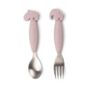 Done by Deer ™ Easy-grip skje- og gaffelsett, Deer friends Pink