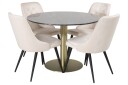 Venture Home Estelle Spisegruppe 106 cm Rund med 4 Velvet Stoler Beige