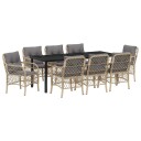  9-Personers Hage Spisebord Sett Med Puter Beige Poly Rattan