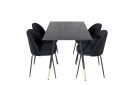 Venture Home Dipp Spisegruppe 120 cm Rund med 4 Wrinkles Stoler Sort/Guld
