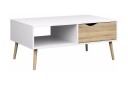 Delta Sofabord 99 cm med Oppbevaringsskuff + Hylle - Hvit/Eikefarge