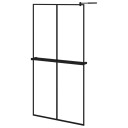 Dusjvegg med hylle svart 100x195 cm ESG-glass og aluminium
