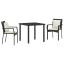 3 Delers Hage Spise Set med Puter Svart Poly Rottning