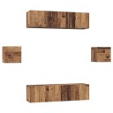  TV benksett Veggmontert 6 pcs Gammelt tre Konstruert tre