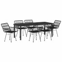 7 Delt Hage Spisestue Sett Svart Poly Rattan