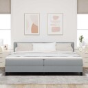  seng med fjæringsbunn og madrass & LED lysegrå 200x200 cm stoff