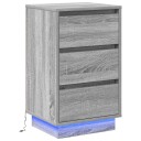  Nattbord med LED Grå Sonoma 39x34.5x65 cm Konstruert Tre